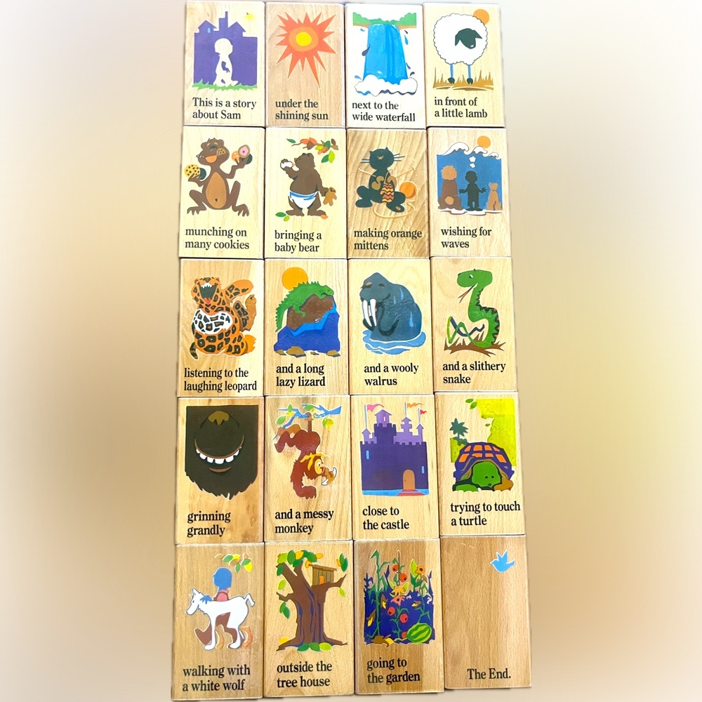 Rhyme & Reason Montessori Wooden Story Picture Blocks Vintage 1992